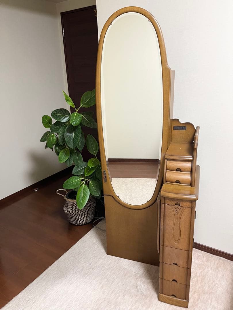 【１月８日出品終了】ドレッサー　鏡台 姿見　化粧台　ナラ材