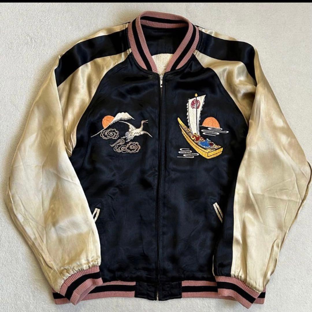 【状態良好】花旅楽団 スカジャン リバーシブル 和柄 兎 ブラック 表記L