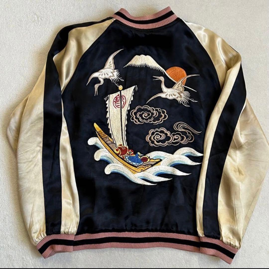 【状態良好】花旅楽団 スカジャン リバーシブル 和柄 兎 ブラック 表記L