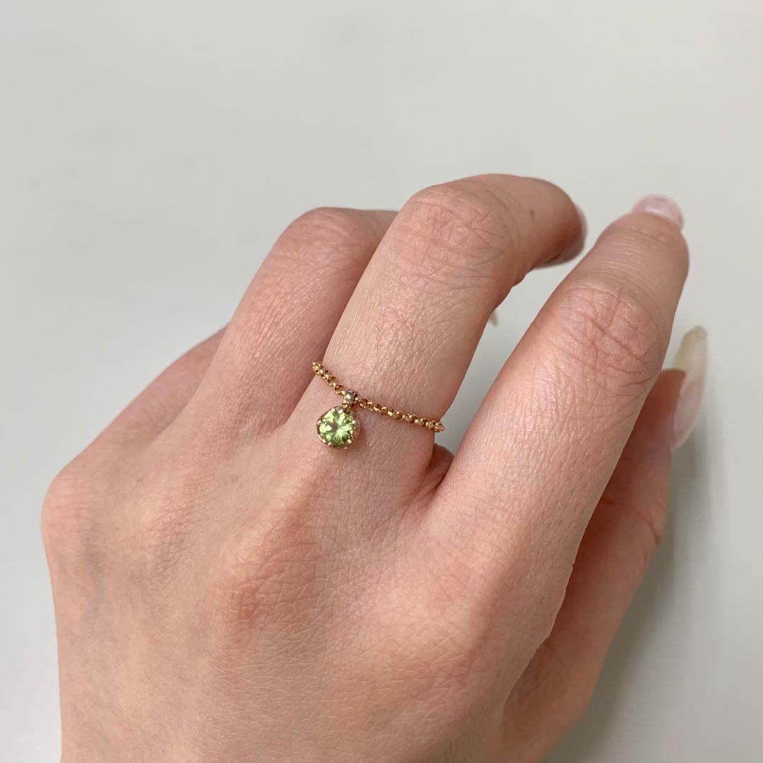 新品 ペリドット チェーンリング 0.26ct K18PG