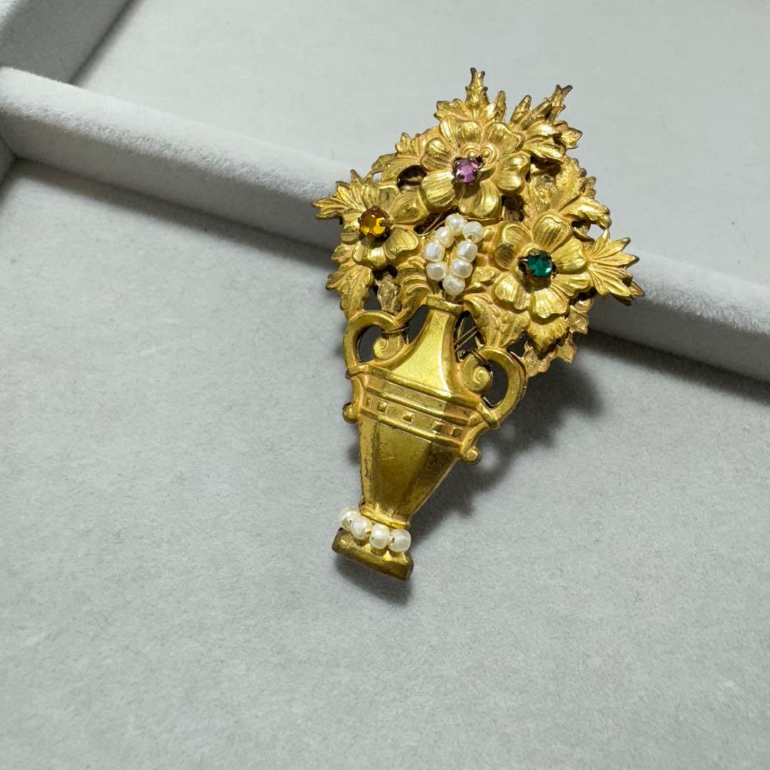 【ヴィンテージ】MIRIAM HASKELL ブローチ　ゴールド　ストーン