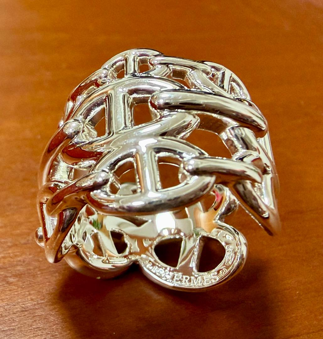 新品 エルメス アンシェネ GM 58 シルバー リング HERMES 18号