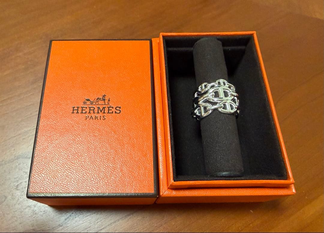 新品 エルメス アンシェネ GM 58 シルバー リング HERMES 18号