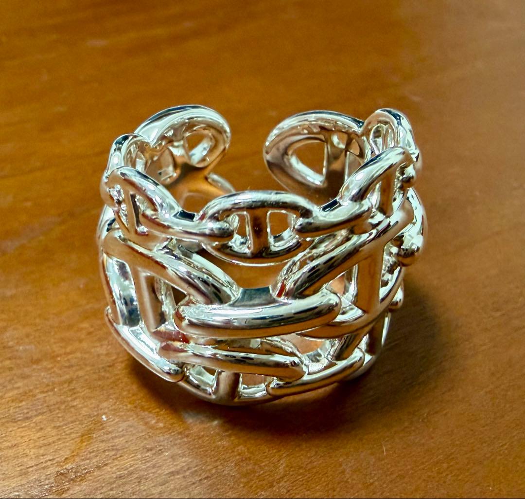 新品 エルメス アンシェネ GM 58 シルバー リング HERMES 18号