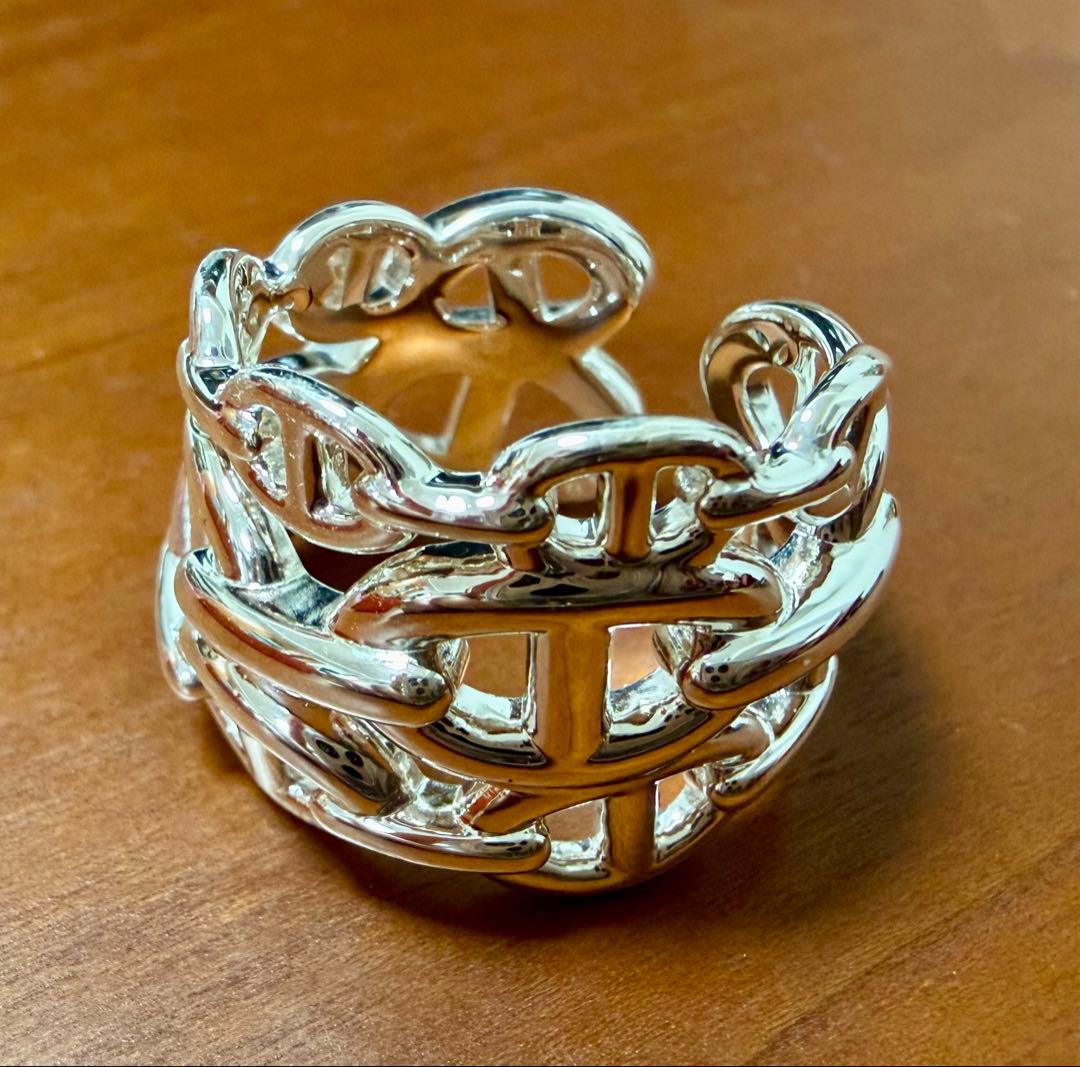 新品 エルメス アンシェネ GM 58 シルバー リング HERMES 18号