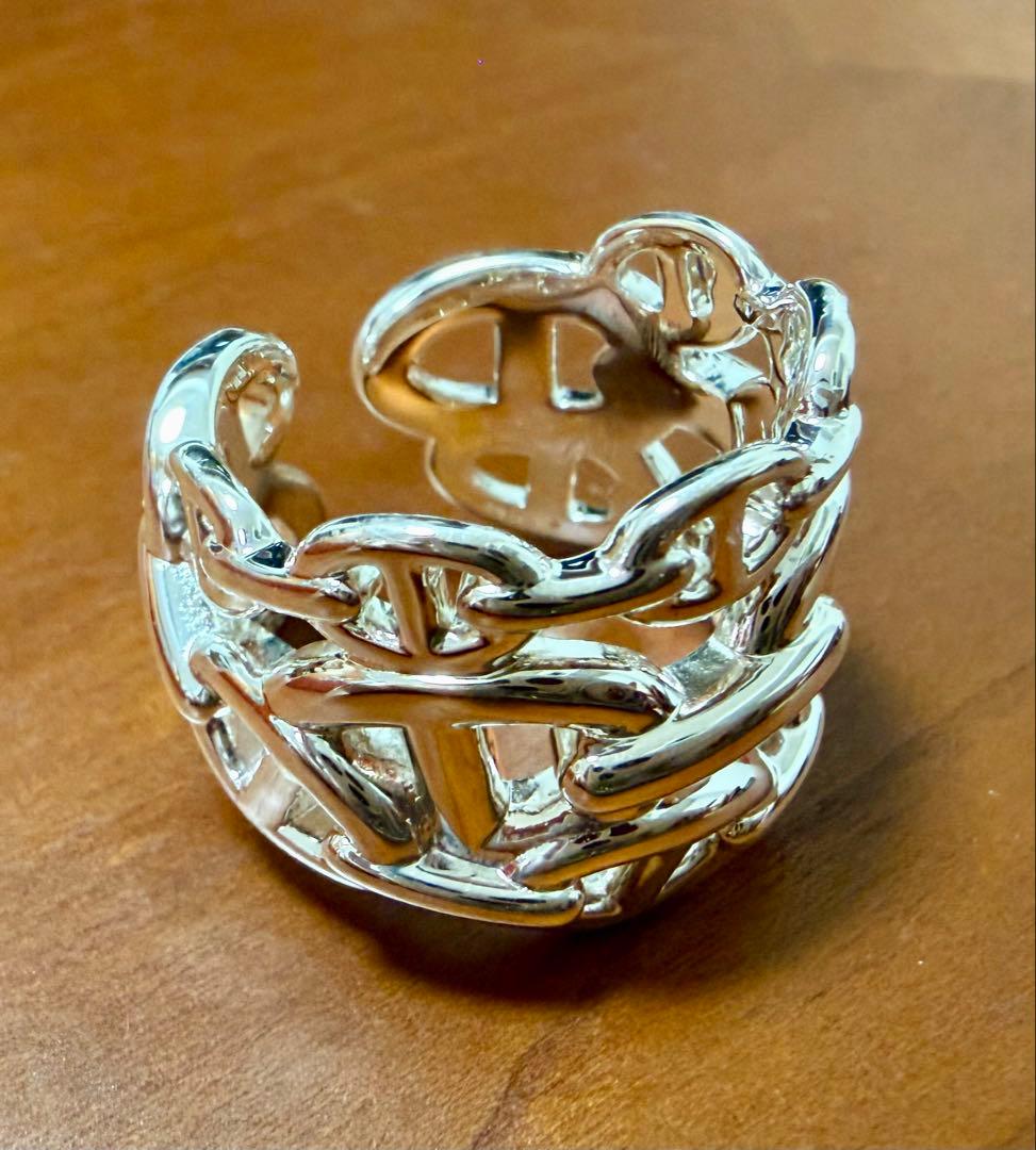 新品 エルメス アンシェネ GM 58 シルバー リング HERMES 18号