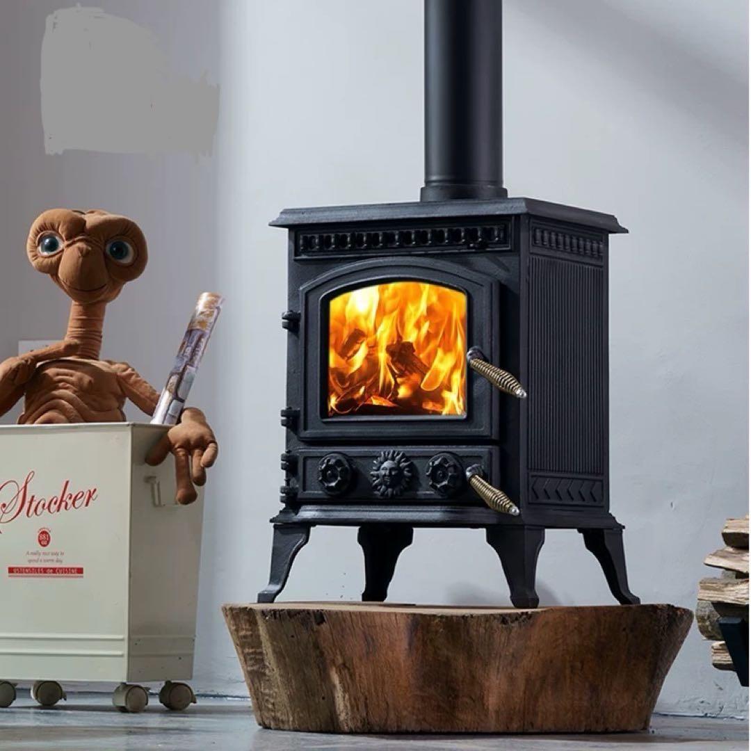 薪ストーブ 鋳鉄 暖炉 ガラス窓 調理OK レトロ ヴィンテージ キャンプ 暖房