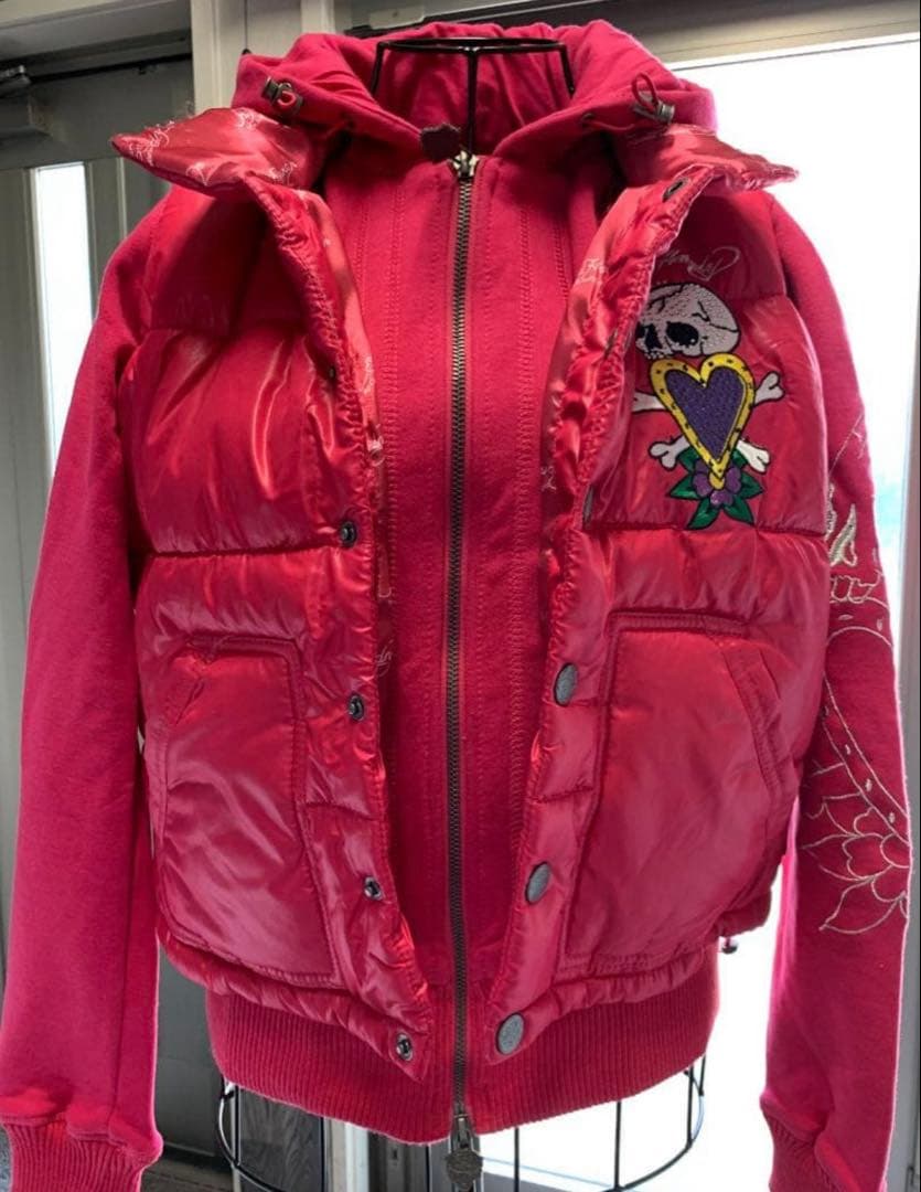 ed hardy ダウン アウター PINK y2k グランジ 平成