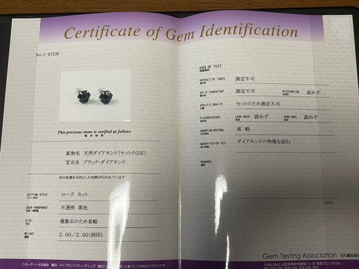 新品未使用　4ct ブラックダイヤモンド　2.00ct/2.00ct k18WG