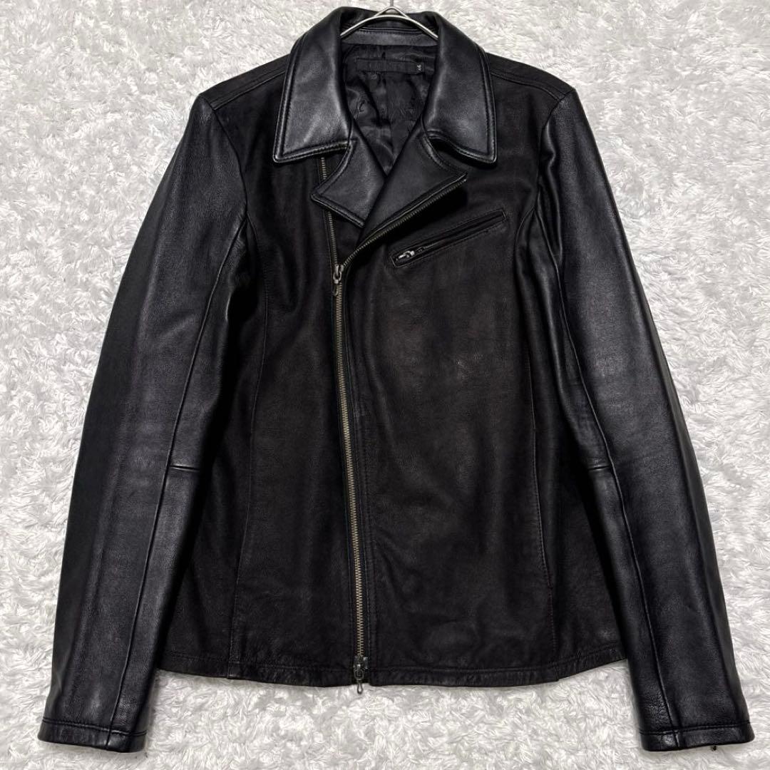 美品✨FUGA フーガ ダブルライダース レザージャケット 裏地総柄 黒 46