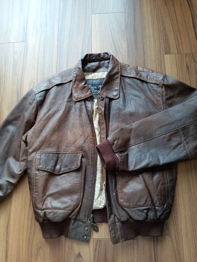 裏地地図 本革 フライトジャケット レザージャケット A-2タイプ 茶 S