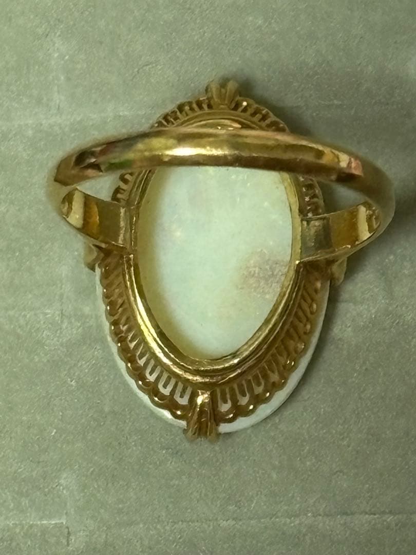 K18 18金　オパールリング　指輪　昭和レトロ　千本透かし　11号　4g