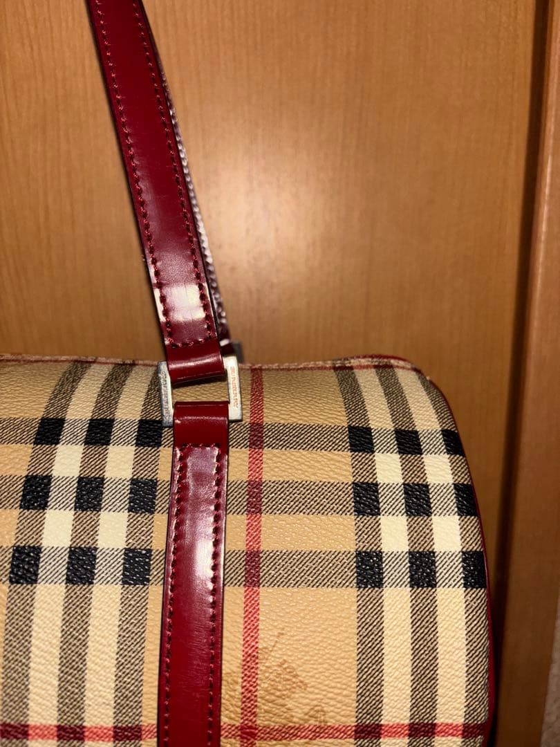 バーバリーチェック柄 ボストンバッグ ベージュ・レッド