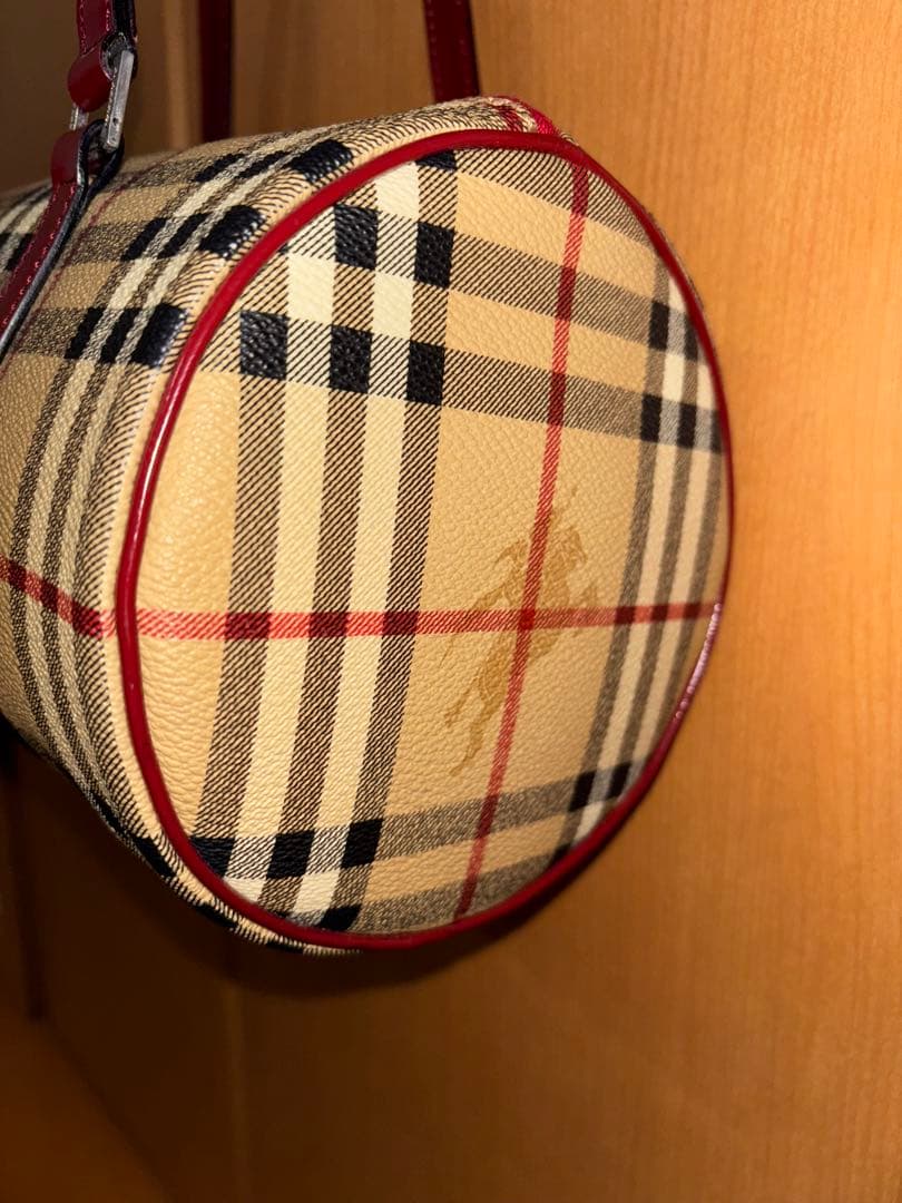 バーバリーチェック柄 ボストンバッグ ベージュ・レッド