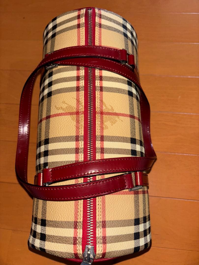 バーバリーチェック柄 ボストンバッグ ベージュ・レッド