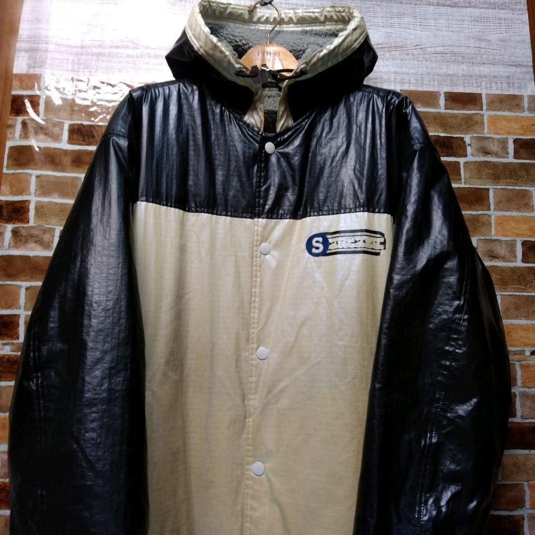 ❁サンタフェ·裏ボアコート・Ⓕオーバーサイズ黒×生成りベージュひび割れ模様加工★