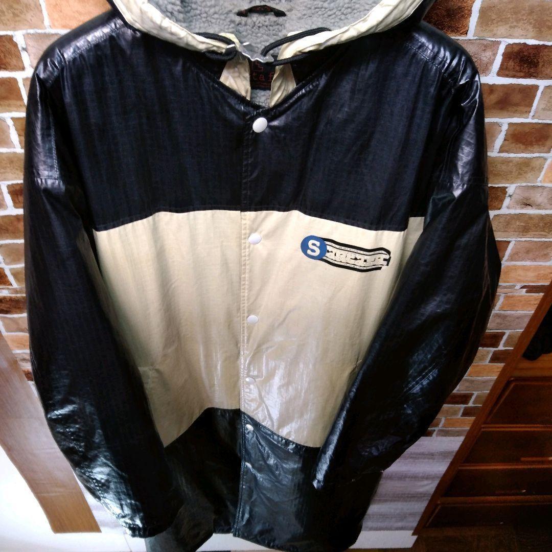 ❁サンタフェ·裏ボアコート・Ⓕオーバーサイズ黒×生成りベージュひび割れ模様加工★