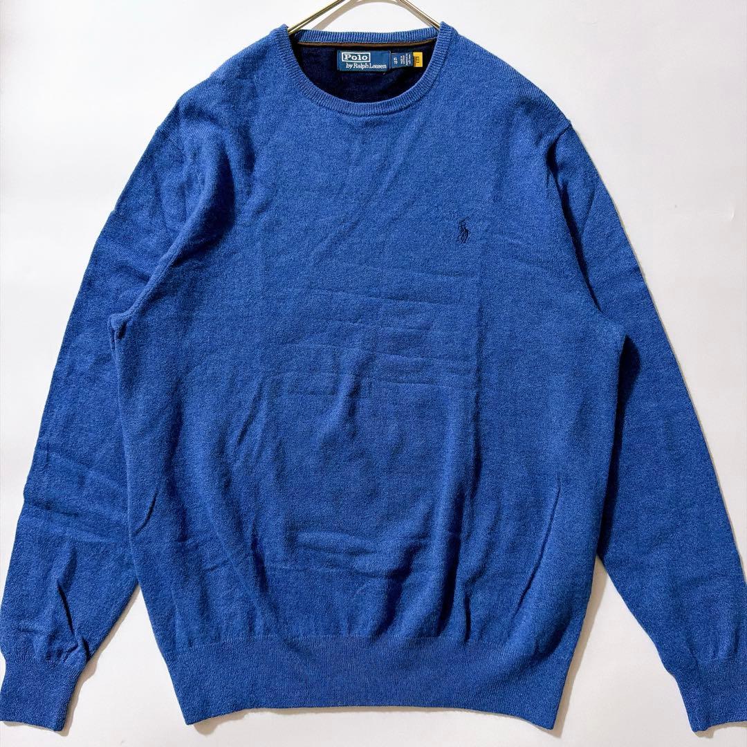 22年製✨ポロラルフローレン 同色ポニー ウールクルーネックニット ブルー XL