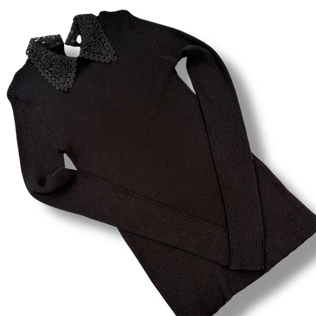 【極美品】IENA イエナ　襟ホールガーメント リブプルオーバー　ブラック
