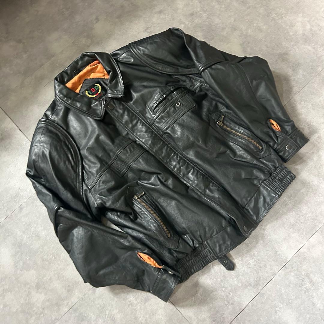 【裏地キルティング❗️】90s vintage 本革　レザージャケット　ブラック
