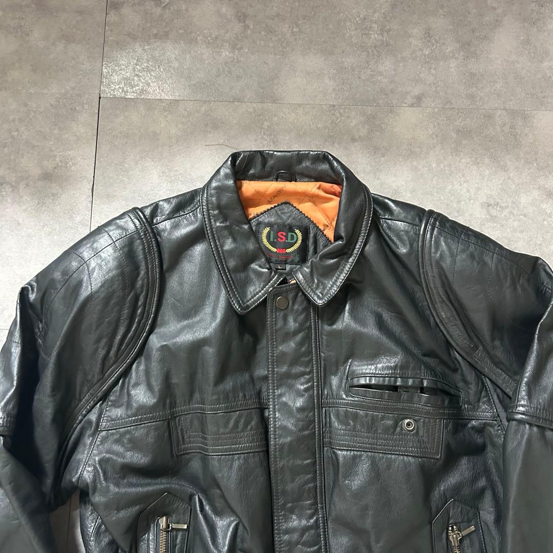 【裏地キルティング❗️】90s vintage 本革　レザージャケット　ブラック