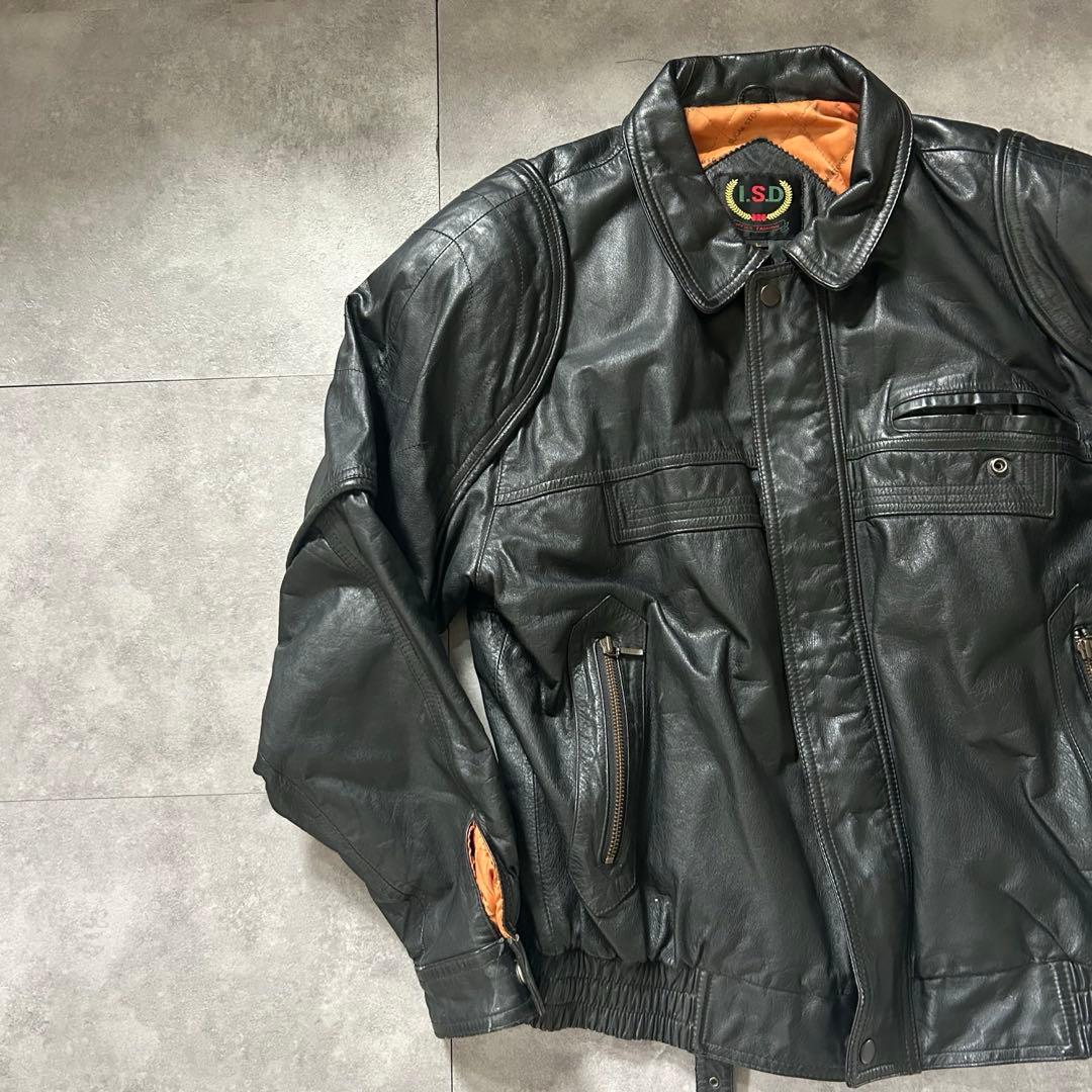 【裏地キルティング❗️】90s vintage 本革　レザージャケット　ブラック