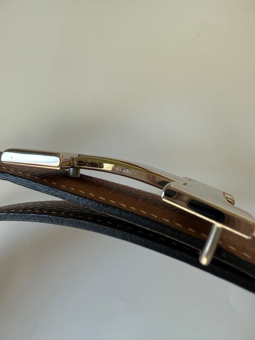 【美品】エルメス H型バックル ブラック／ゴールド リバーシブルレザーベルト