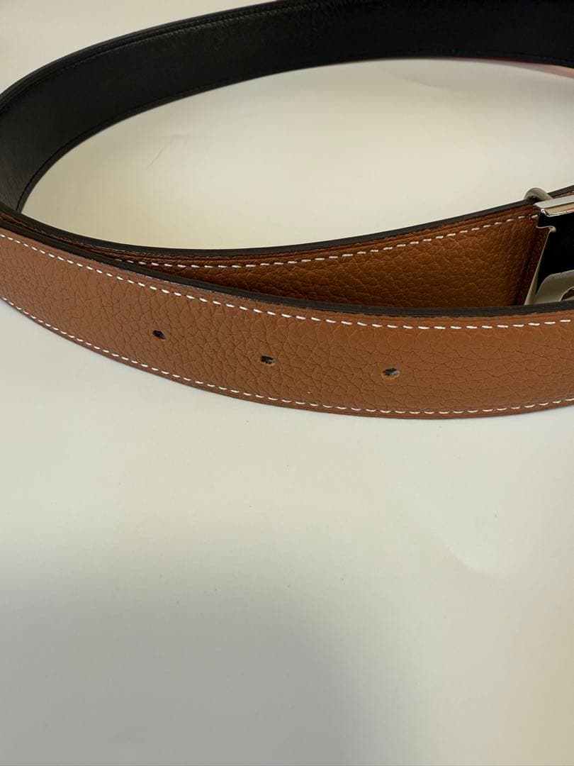 【美品】エルメス H型バックル ブラック／ゴールド リバーシブルレザーベルト