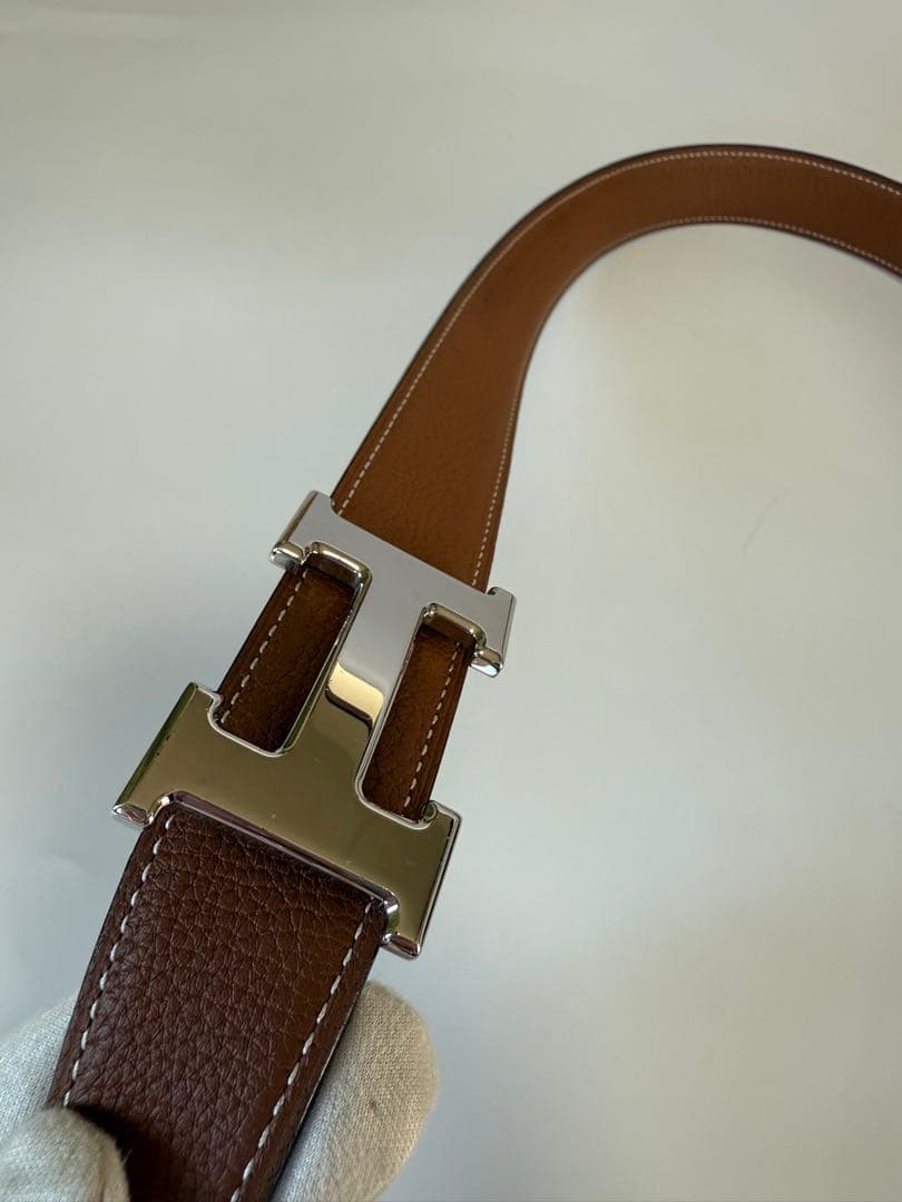 【美品】エルメス H型バックル ブラック／ゴールド リバーシブルレザーベルト