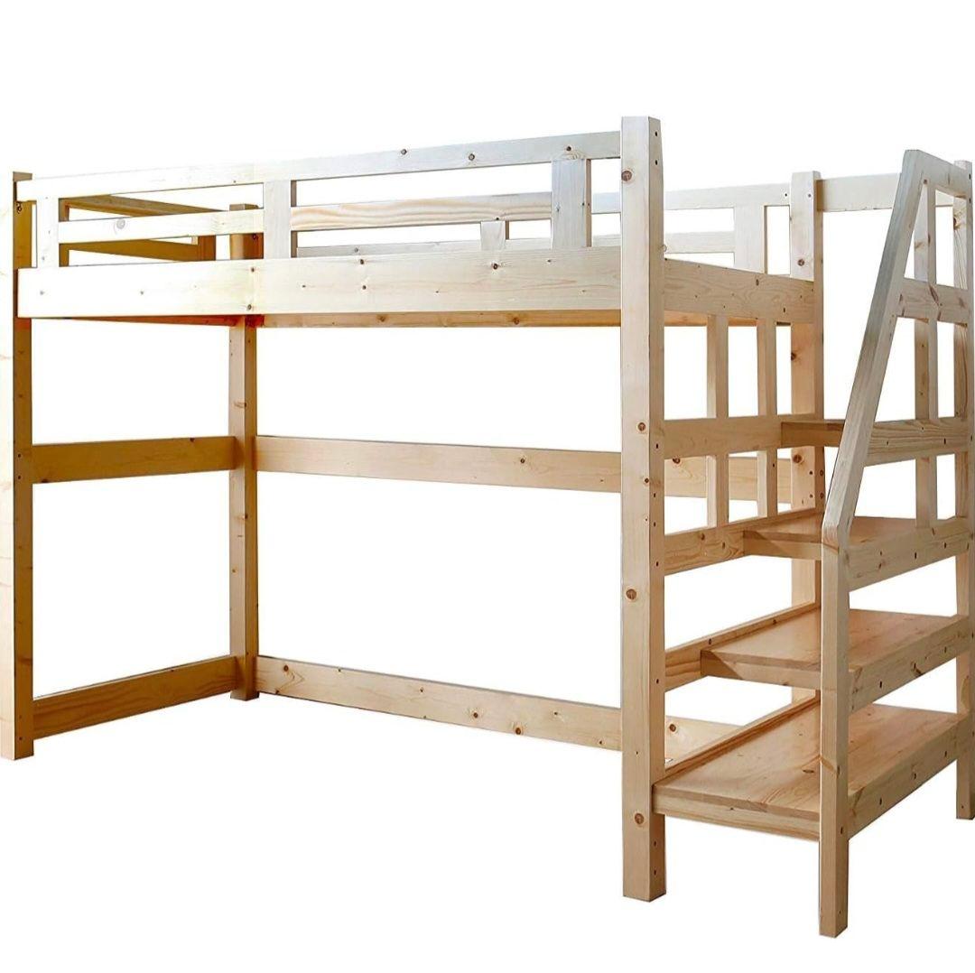 木製ロフトベッド 階段付き ナチュラルウッド