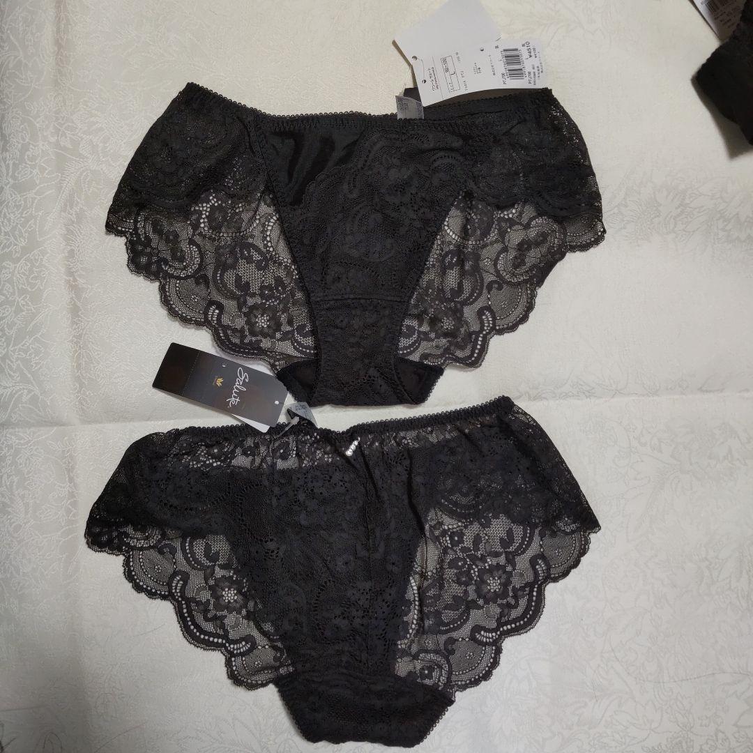 サルートブラックレースブラジャーE85とショーツL２枚、キャミソールLセット