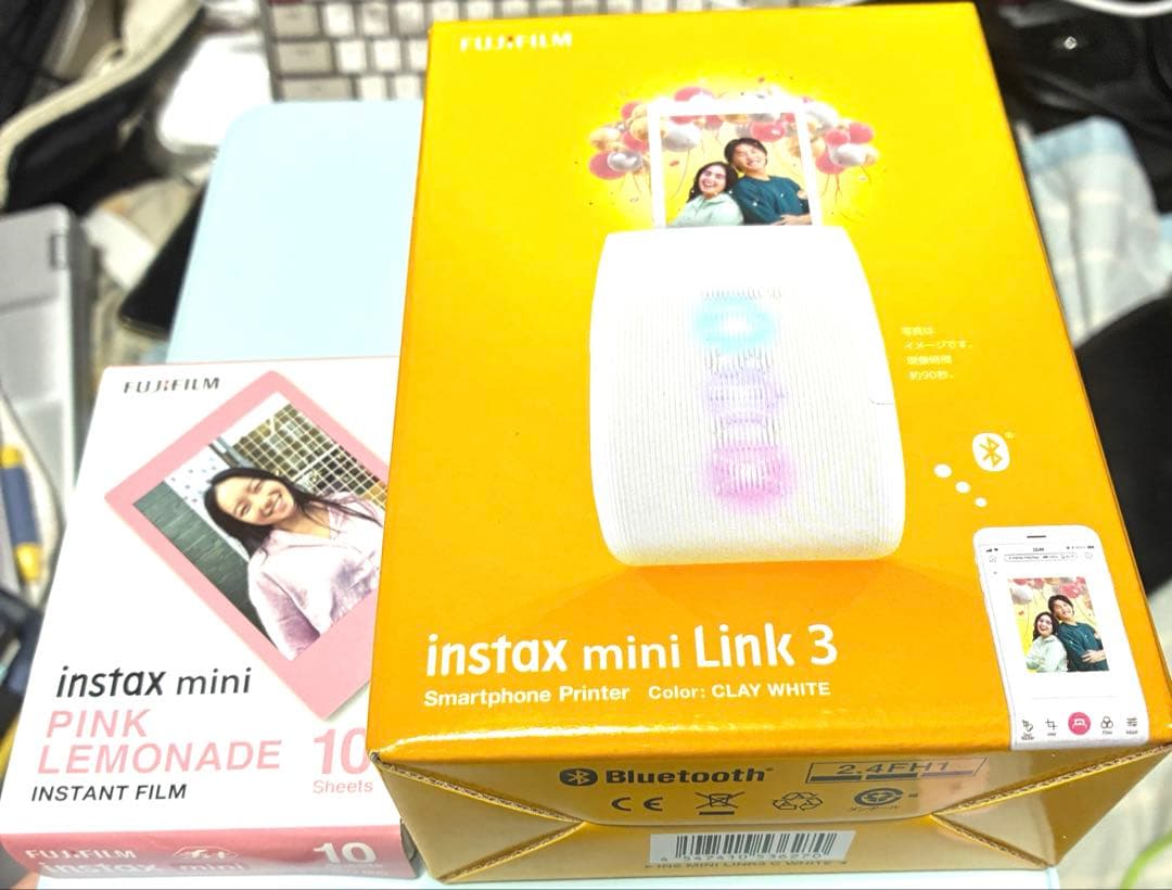 【訳あり】instax mini Link3 クレイホワイト チェキ付き