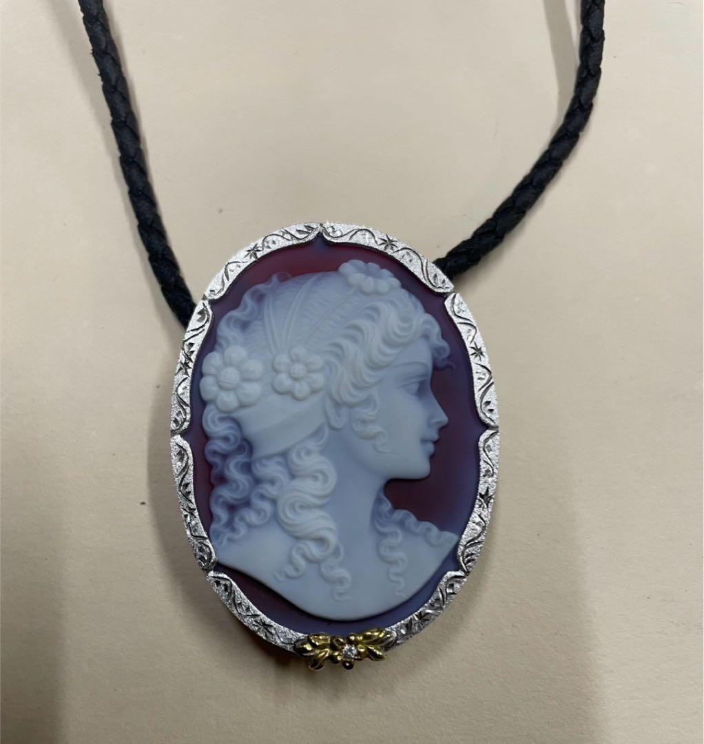 オ*ー様 Ｋ１８　SV９２５　メノーカメオ　ダイヤモンド付き　ブローチ　ペンダン