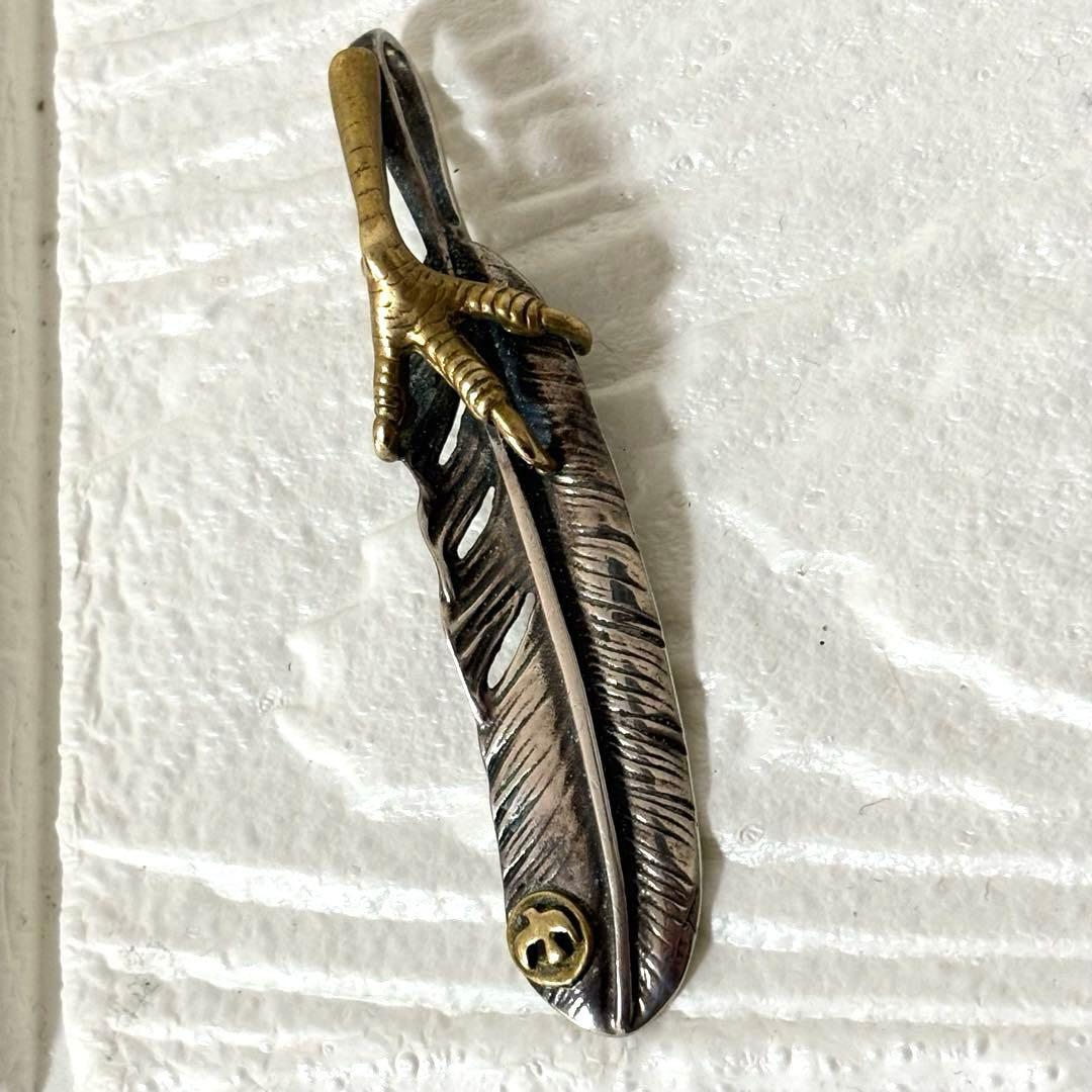 【人気】ゴローズ風シルバーネックレス925 上金 ターコイズ　特大 フェザー