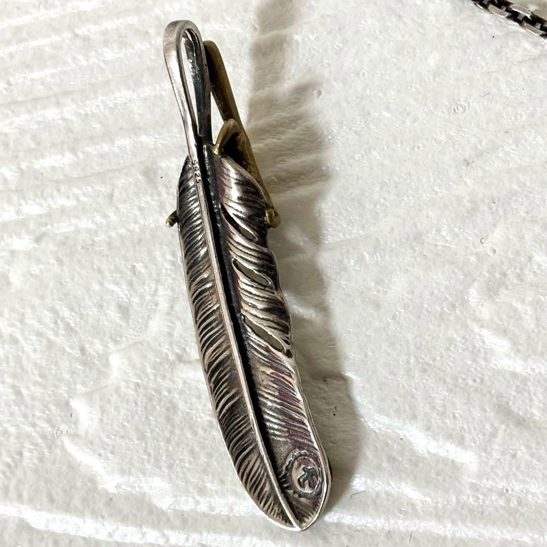 【人気】ゴローズ風シルバーネックレス925 上金 ターコイズ　特大 フェザー