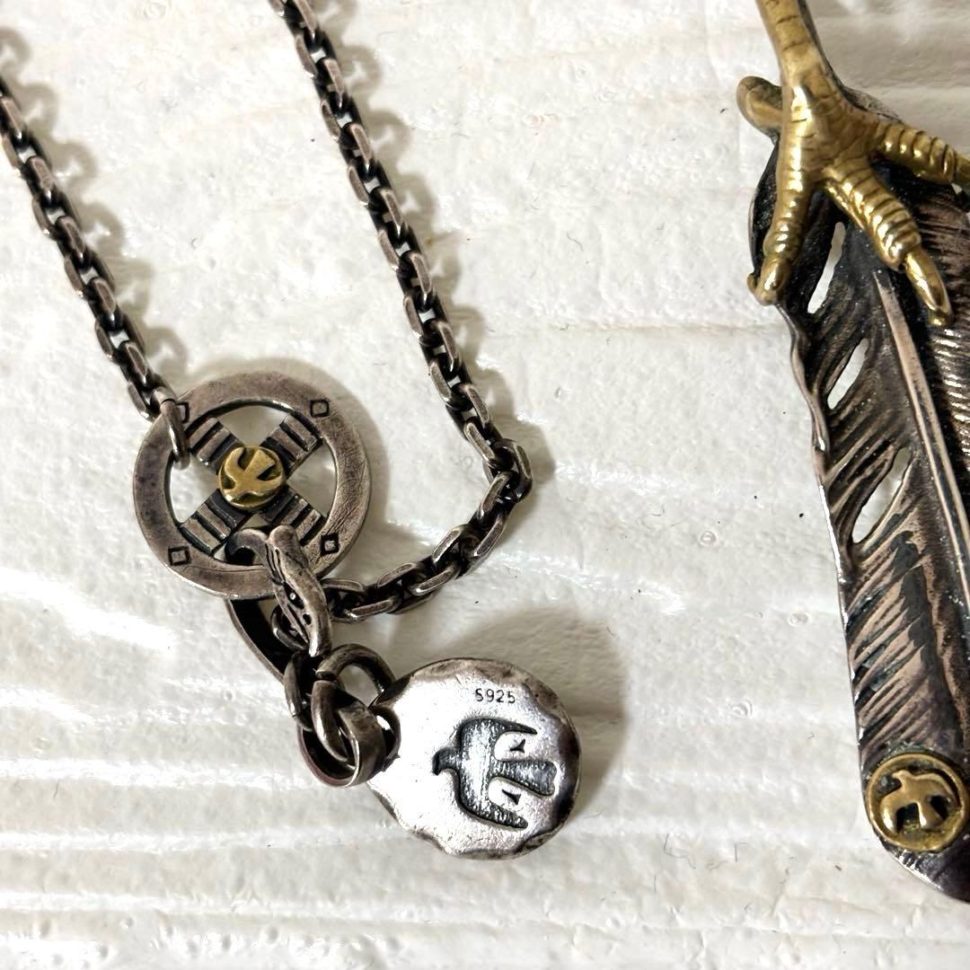 【人気】ゴローズ風シルバーネックレス925 上金 ターコイズ　特大 フェザー