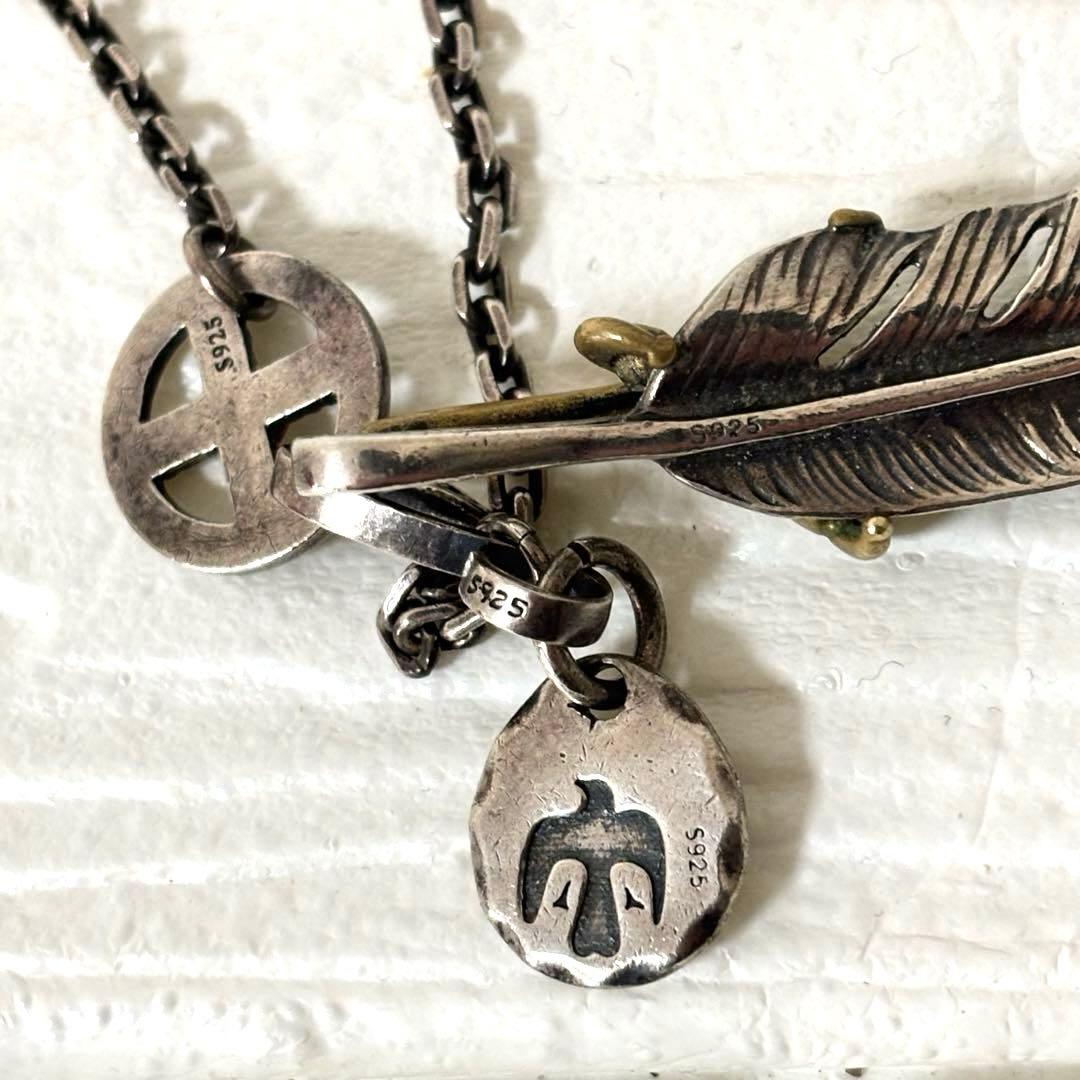 【人気】ゴローズ風シルバーネックレス925 上金 ターコイズ　特大 フェザー