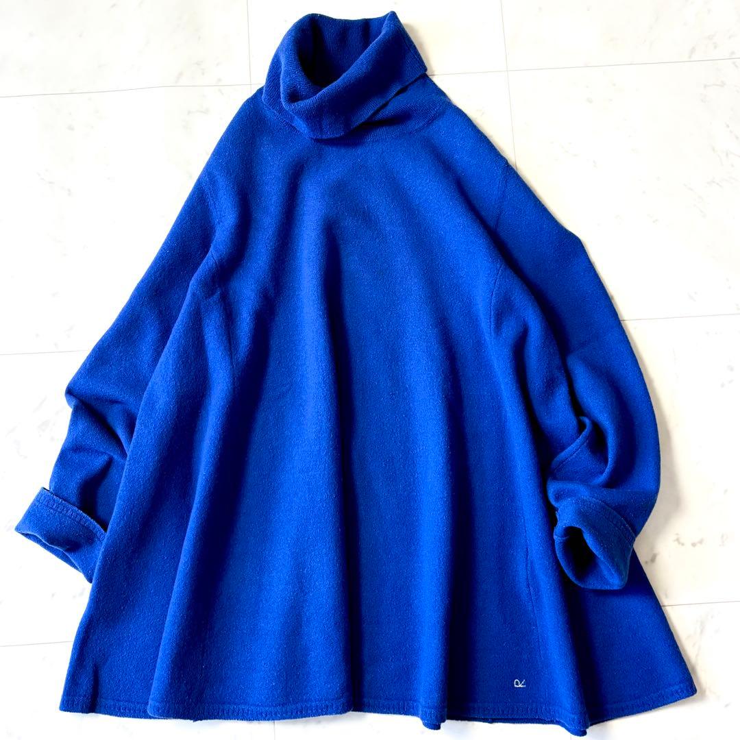 美品 45R 近年 縮絨ウール フロートニット タートルネック ロイヤルブルー