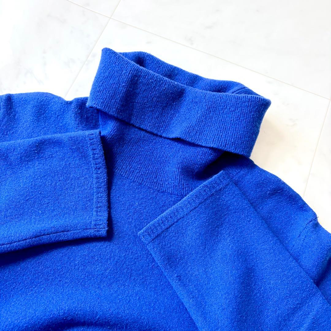 美品 45R 近年 縮絨ウール フロートニット タートルネック ロイヤルブルー