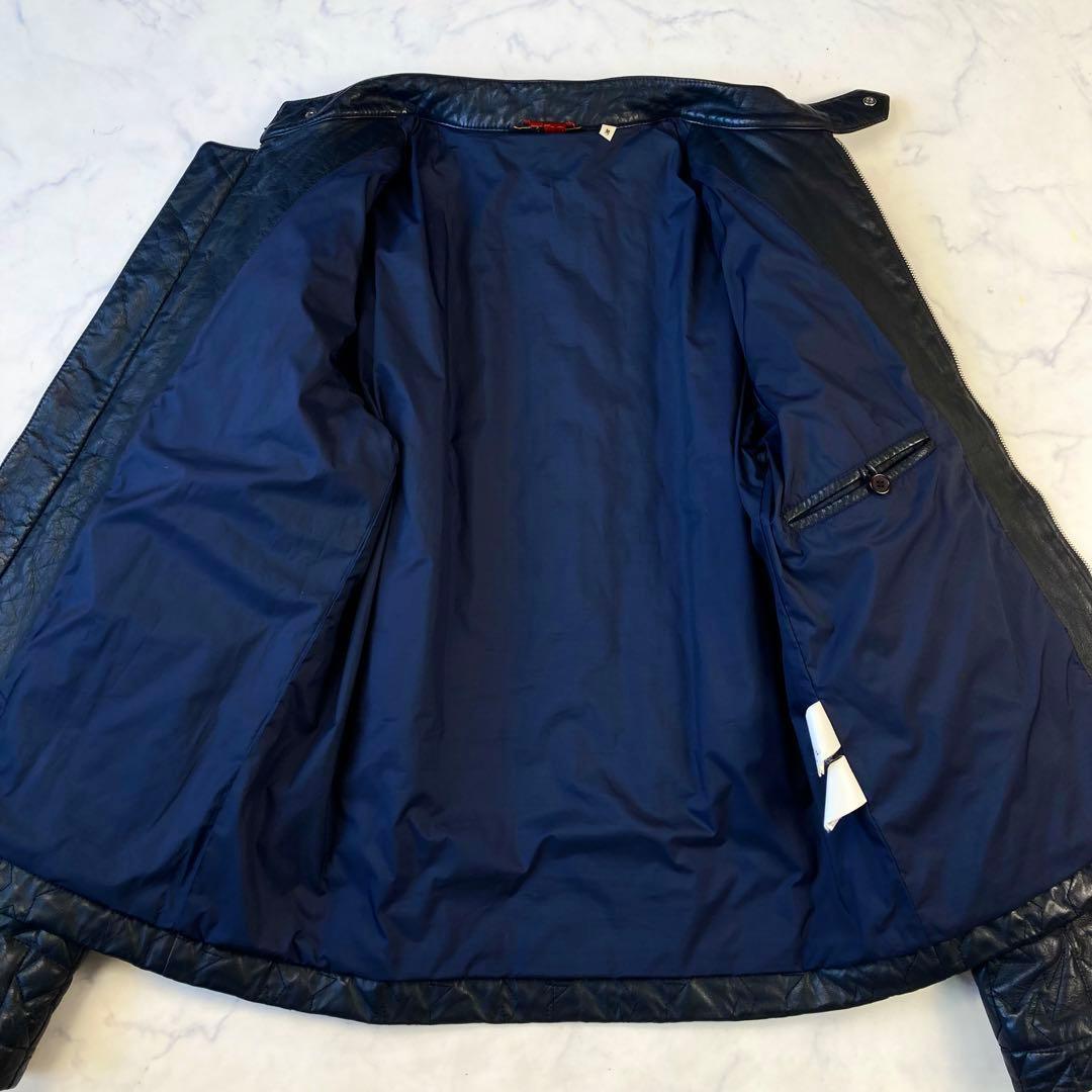 極希少 アベイサングエイプ レザー キルティング ダウン ジャケット ネイビー