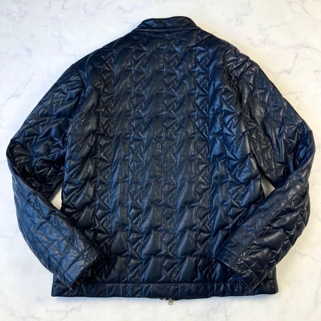 極希少 アベイサングエイプ レザー キルティング ダウン ジャケット ネイビー