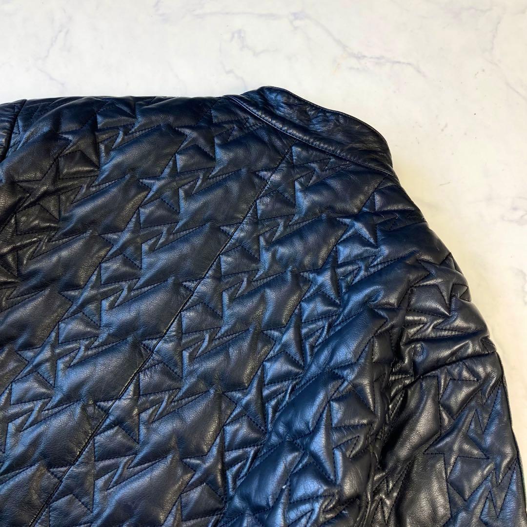 極希少 アベイサングエイプ レザー キルティング ダウン ジャケット ネイビー