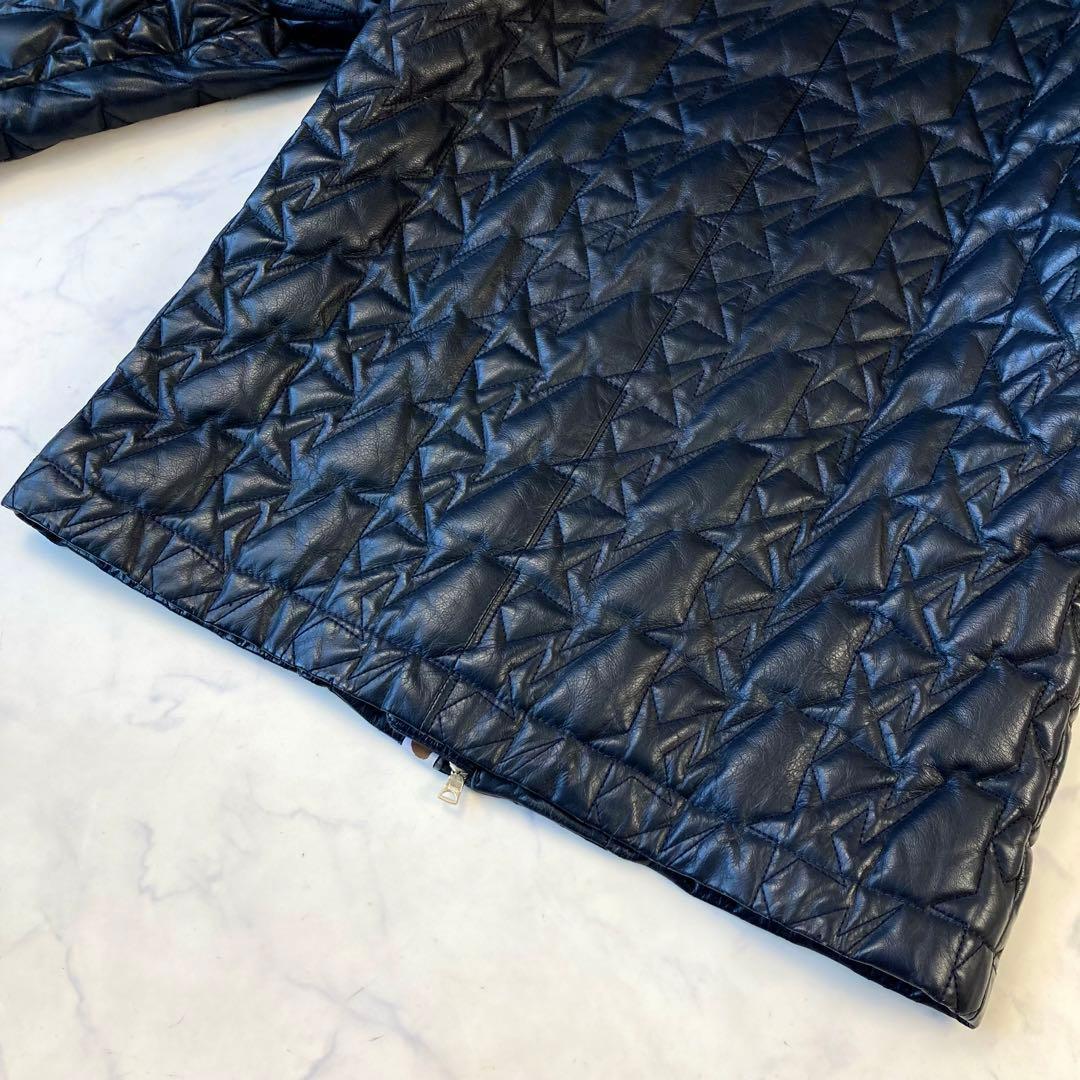 極希少 アベイサングエイプ レザー キルティング ダウン ジャケット ネイビー