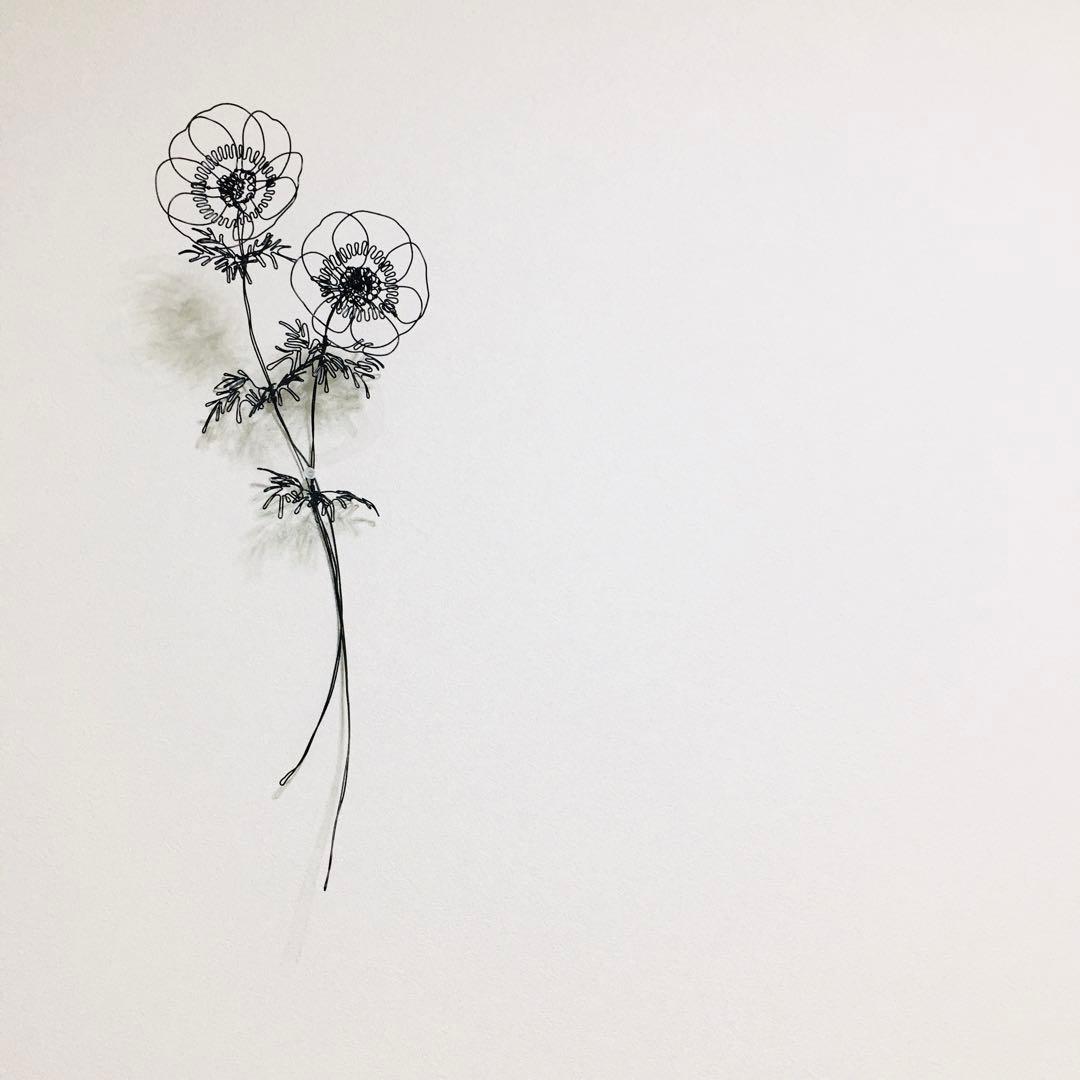 ワイヤーアート　ワイヤークラフト 花とねこ