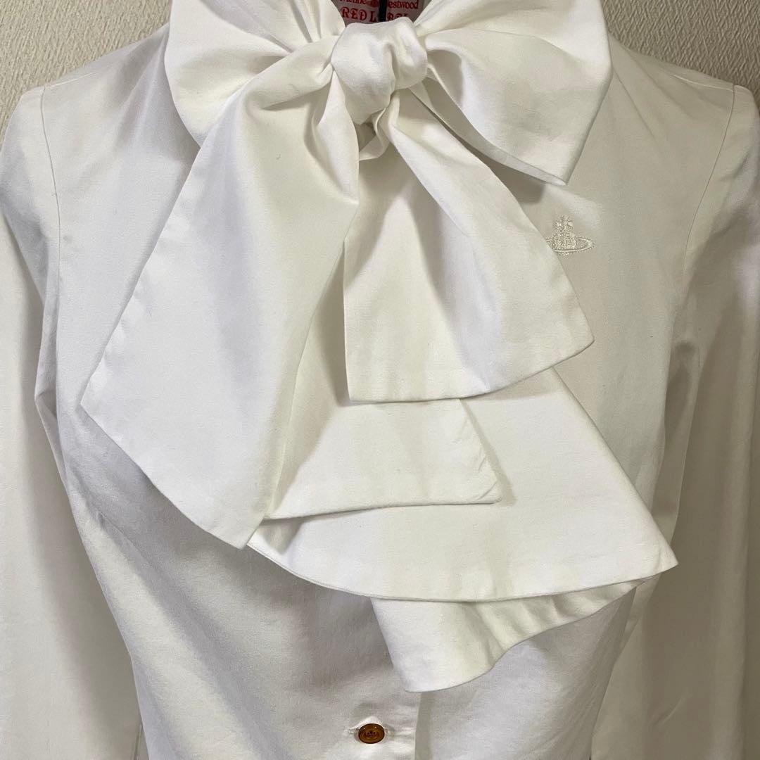 ヴィヴィアンウエストウッド リボンタイシャツ ブラウス ホワイト オーブ刺繍 1