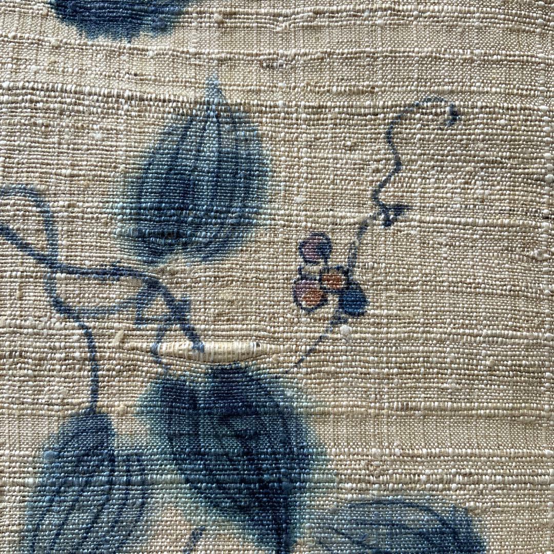 紬帯　藍色の蔓と葉と実　リメイク　山葡萄ハンドルバッグ