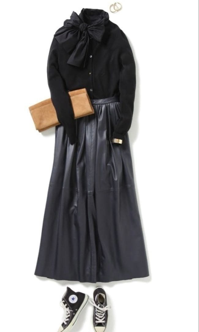 美品♪サードマガジン カットコンビ ボウタイブラウス 異素材 リボンブラウス 黒