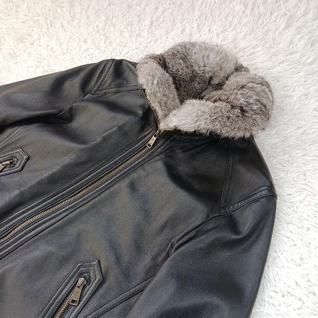 ✨美品✨ブラックレーベル　レザーライダース ラビットファー　ブラック　サイズM