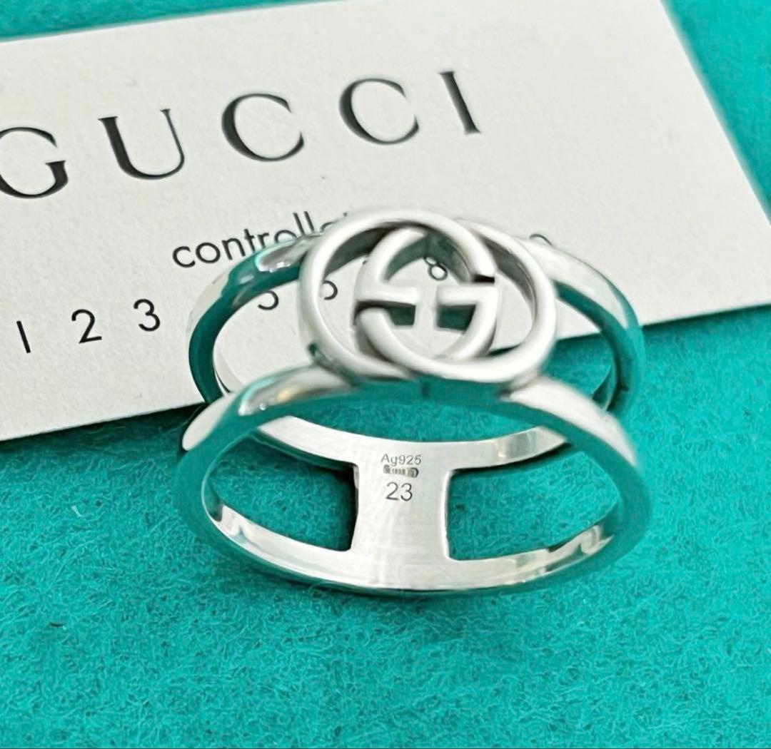 美品　GUCCI 指輪　インターロッキングワイドリング　22号