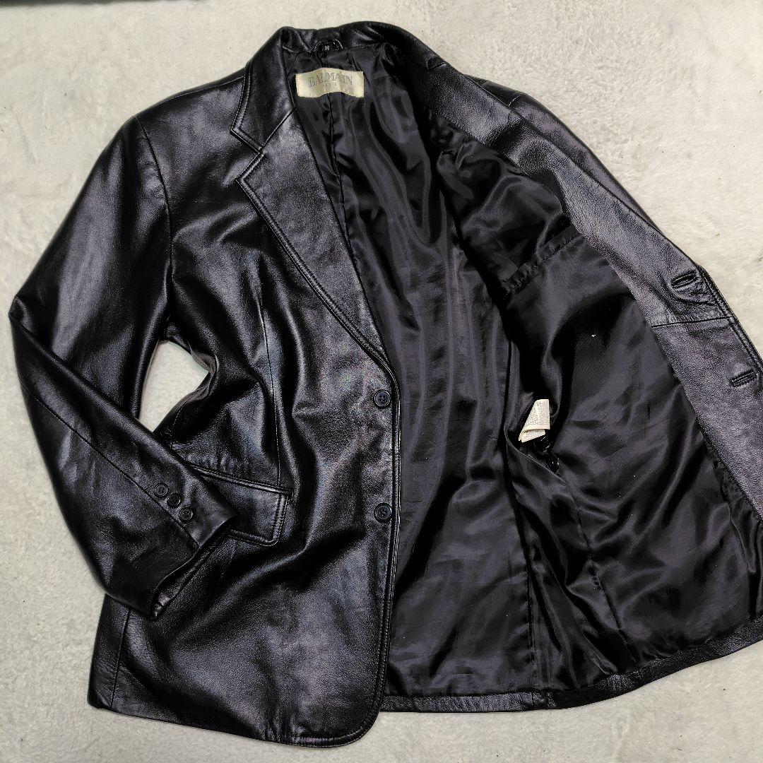 BALMAIN バルマン パリ ラム レザージャケット 羊革 M 黒
